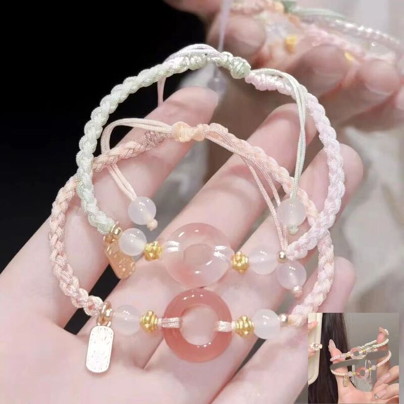 Run away Pink Ping An Buckle Bracelet Female Sweet Girl Heart High Face Value Ping An Joy Woven Couple's Hand Rope