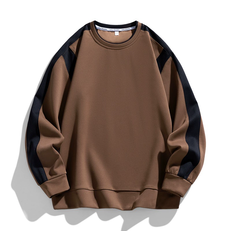 Футболка с длинным рукавом, мужской свитер, весна-осень, новый контрастный цвет, с круглым вырезом, мужская повседневная свободная нижняя рубашка в Корейском стиле