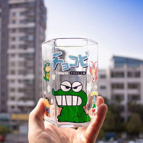 Crocodile Cup Hexagonal Cup Funny Shin-chan Cartoon Borosilicate Glass Cup Milk Cup Coffee Cup Juice Cup