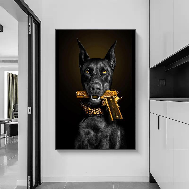 猟犬の口に銃を挟み込みキャンバス絵画装飾絵画ポスター絵画コア速達temuアマゾン卸売販売|undefined