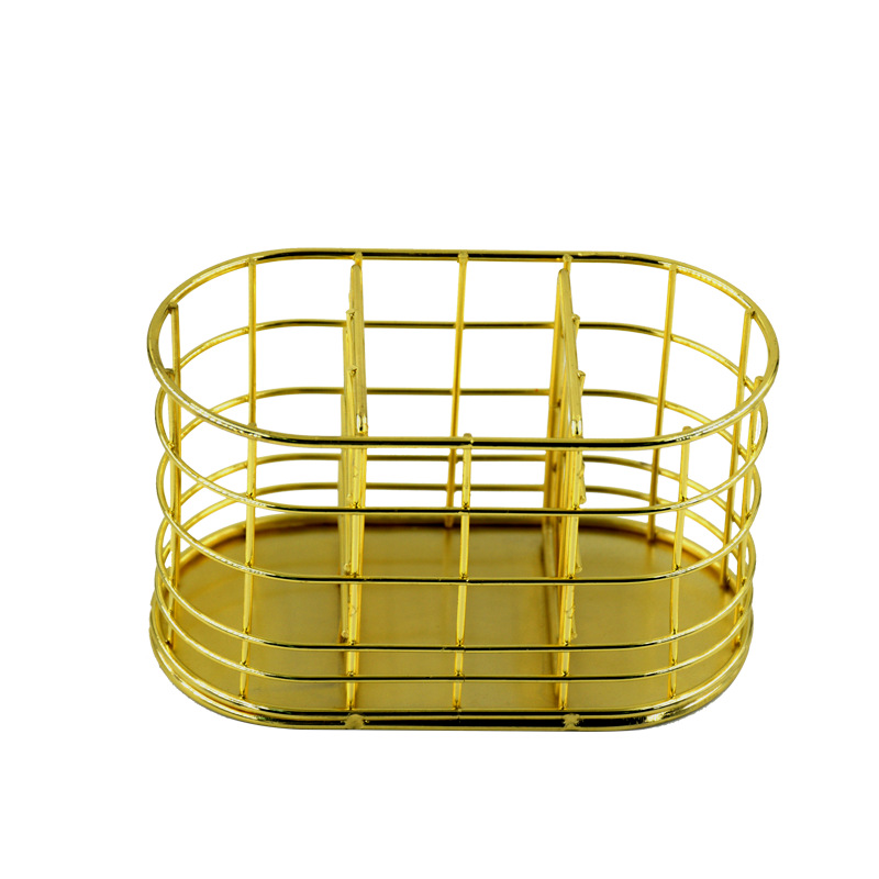 北欧INS化妆刷收纳桶铁艺土豪金桌面笔筒金色彩妆美妆工具收纳筒