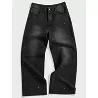 Мужские свободные джинсы с кристаллами, тёмно‑серый washed, relaxed fit