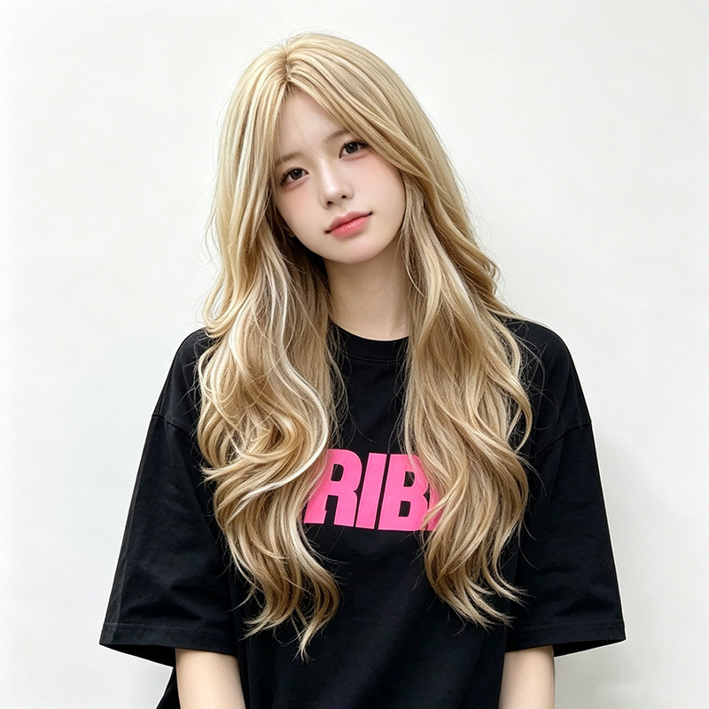 Class Ii E-Commerce Wig for Women, Middle Parting, Large Wavy Long Curly Hair, High-Temperature Fiber Wig, Live Streaming Source, Manufacturer, In-Stock Wholesale