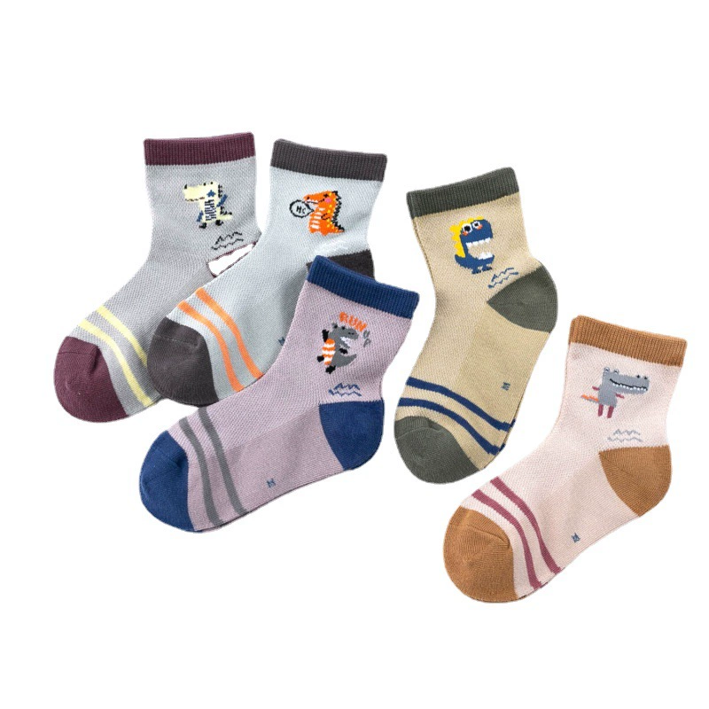 Весенние детские носки, летняя хлопковая динозавровая коллекция для мальчиков, Южная Корея, до щиколотки, оптовая