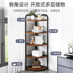 Floor-standing bookshelf for home living room, simple storage rack, corner bookcase, wall-mounted minimalist multi-tiered iron corner shelving unit.