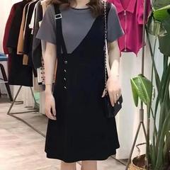 2025 新しい夏の韓国スタイルのハイエンドのファッショナブルなスタイルのスプライシングカジュアルルーズお腹カバー大きいサイズ痩身ドレス女性のための