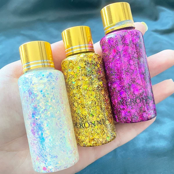 Large Sequins Eye Shadow Gel Liquid Broken Diamond Glitter Stage Makeup silver Body Hair Blonde Pearlescent Waterproof