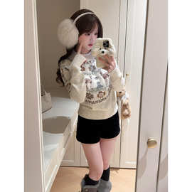 费尔岛圆领提花毛衣女秋冬软糯小众设计感美式复古显瘦针织衫上衣