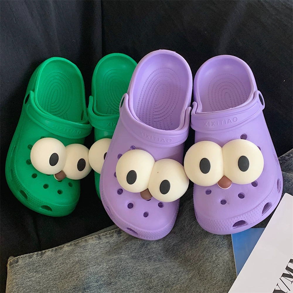 Новая забавная индивидуальная забавная Милая верхняя одежда с большими глазами, пляжные сандалии, женская летняя Уличная обувь с дырками на носке