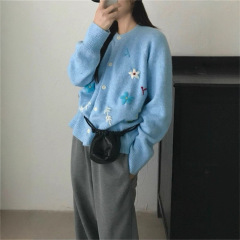 刺绣花朵单排扣毛衣开衫女秋冬高级感韩版温柔风新款软糯针织上衣