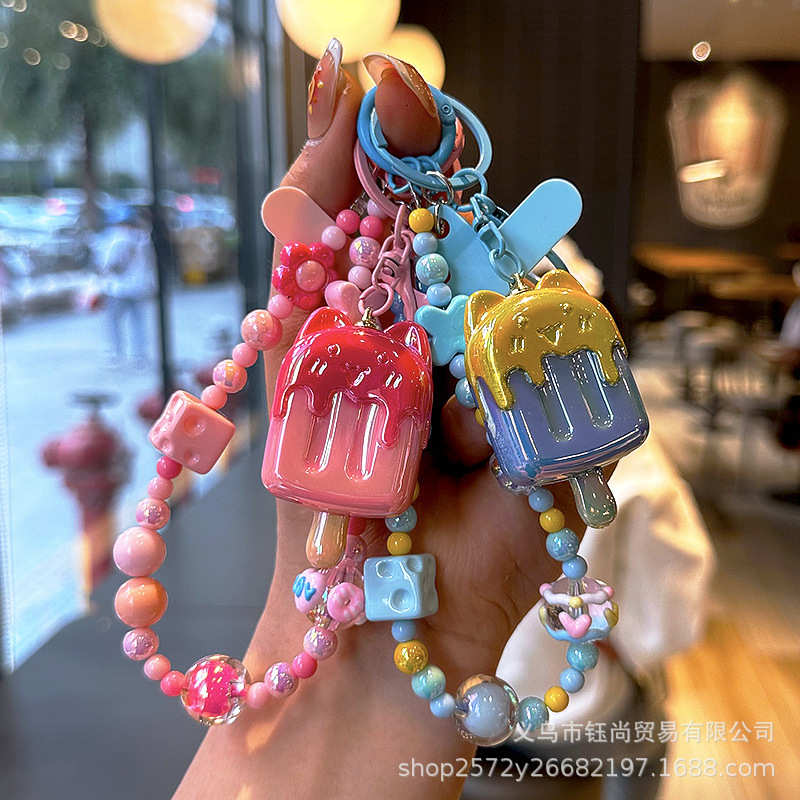 Creative Bear Ice Cream Phone Chain Keychain Pendant Exquisite Ice Cream Bead Cute Ins Bag Charm