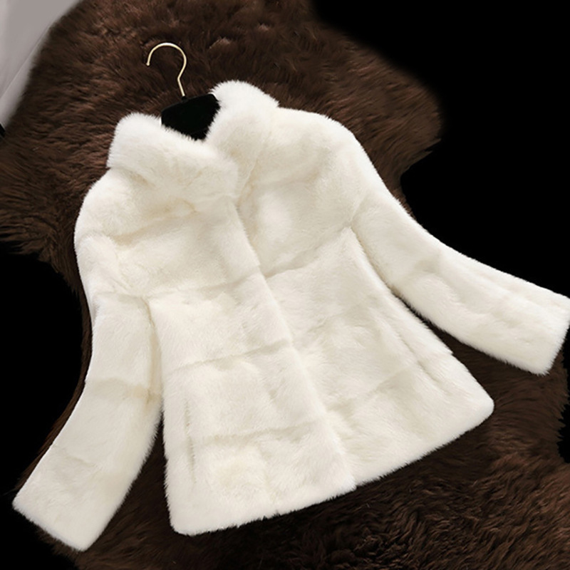 2024 New Autumn Winter Imitation Fur Coat Long Sleeve Solid Blue White Pink Plus 2XL Female Fur Jacket