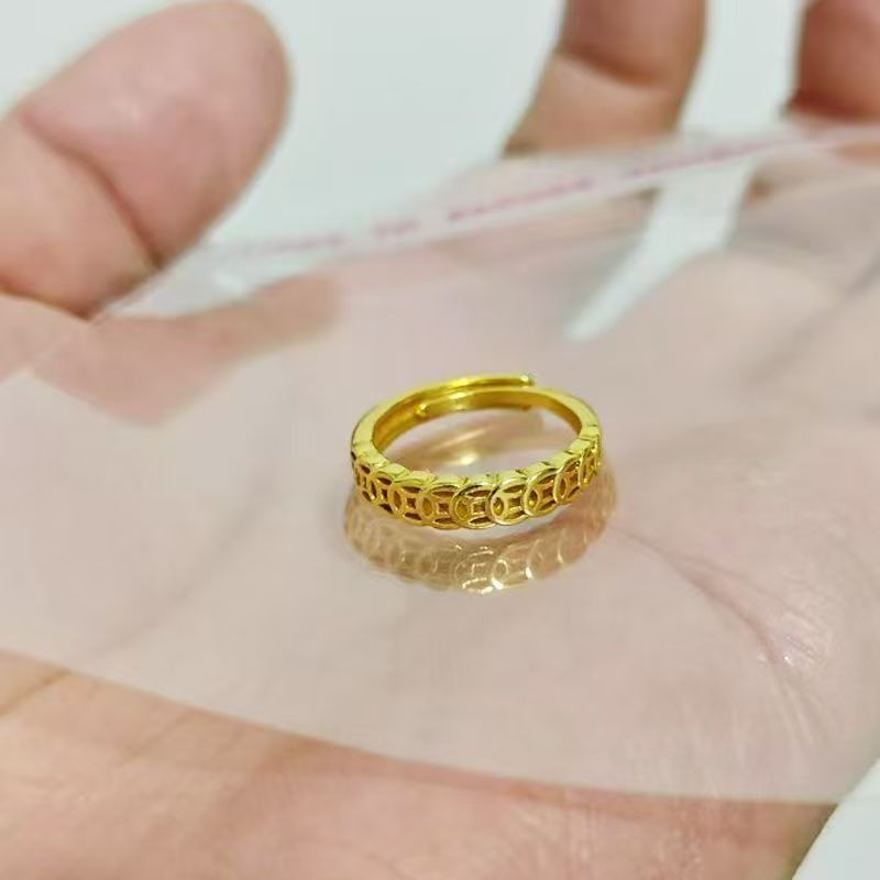 高模造金メッキビッグピックアップリトルフォーチュンリングDouyin同じスタイルのラブコイン光沢のある小麦リング女性のひまわりリング|undefined
