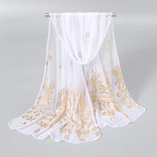Elegant temperament pure color peacock print scarf simple gold-leaf phoenix feather lightweight comfortable travel accessory shawl for women