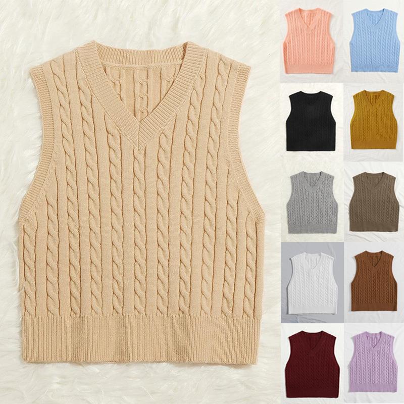 2025 Korean New Style Sweater European and American Clothing Knitted Vest Pullover V Neck Vest Sweater Sleeveless Top for Women 1