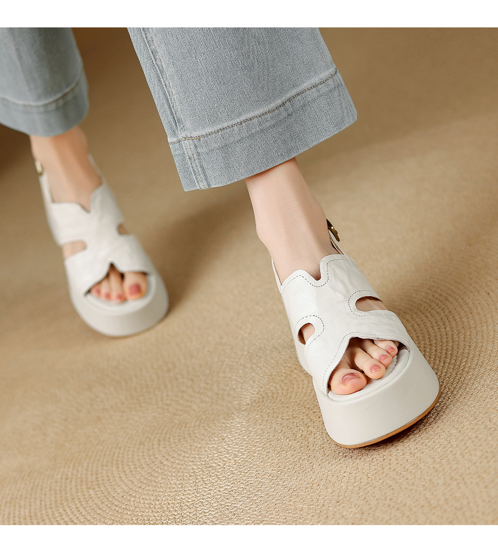 Sandal nữ da cừu mềm đế xuồng cao gót quai chéo hở mũi — màu đen, màu trắng ngà chi tiết 7