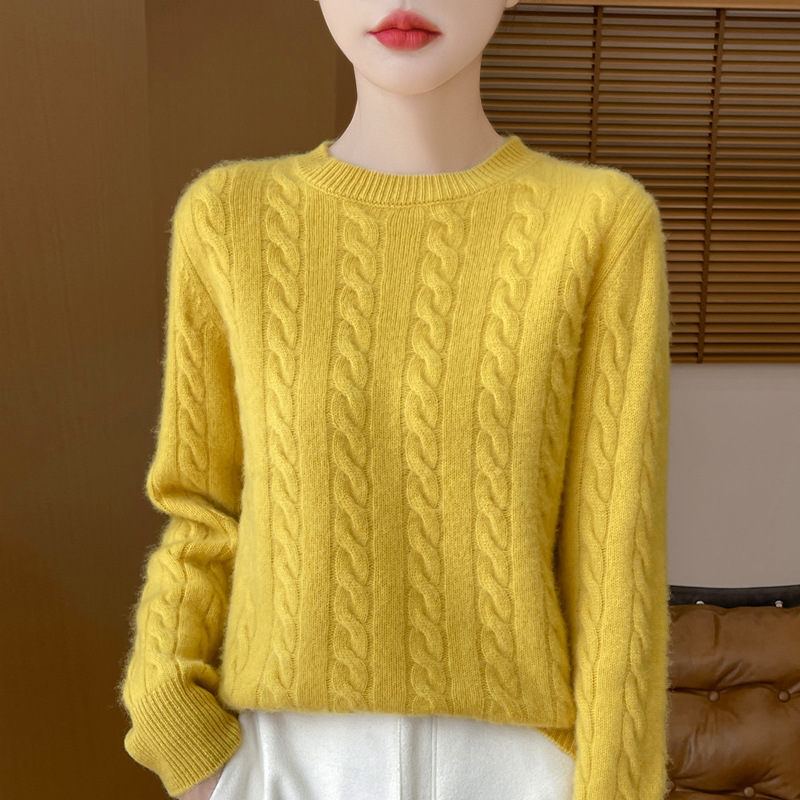 Suéter de lana pura suave suéter de cuello redondo de mujer torcedor otoño invierno alta sensación interior engrosado suelto jersey de punto nuevo
