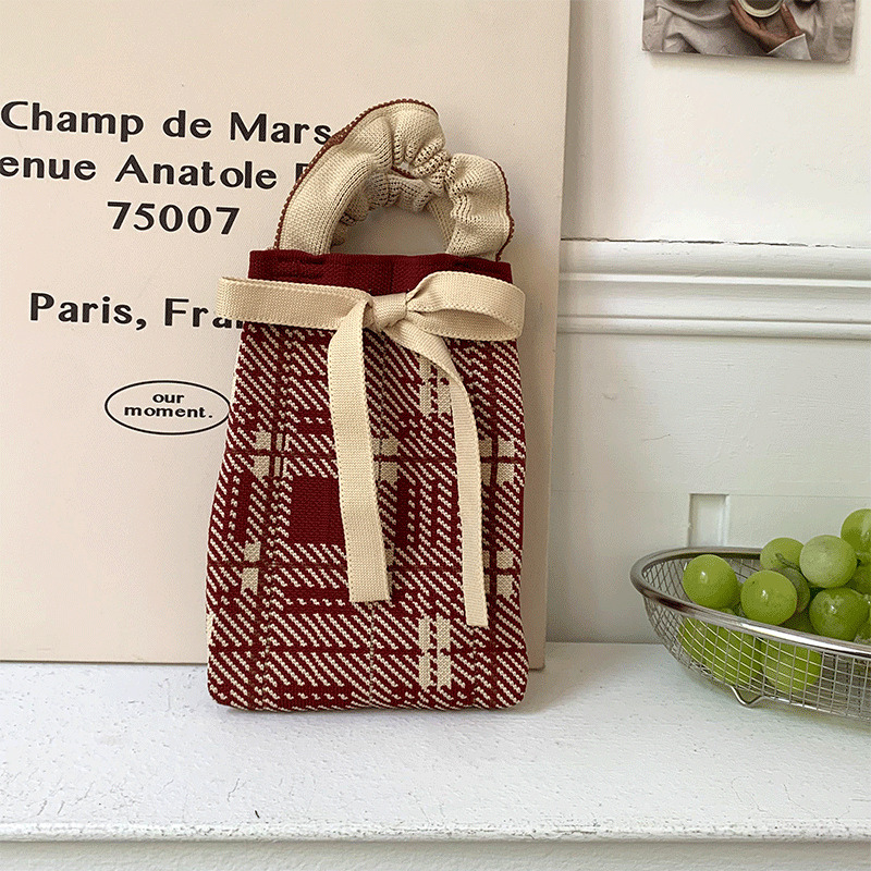 Bolsa de punto, oreja de madera, diseño de nicho, bolso con cordón de dibujos animados, bolso de mensajero portátil de todo fósforo, bolso de teléfono móvil