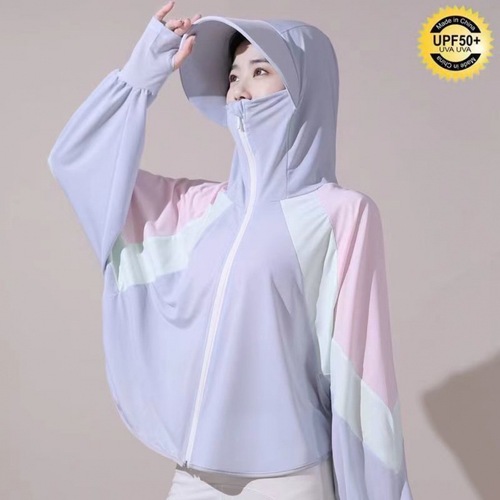 Summer women's ice silk color-blocked sun protection clothing breathable anti-UV large brim travel outdoor sun protection clothing