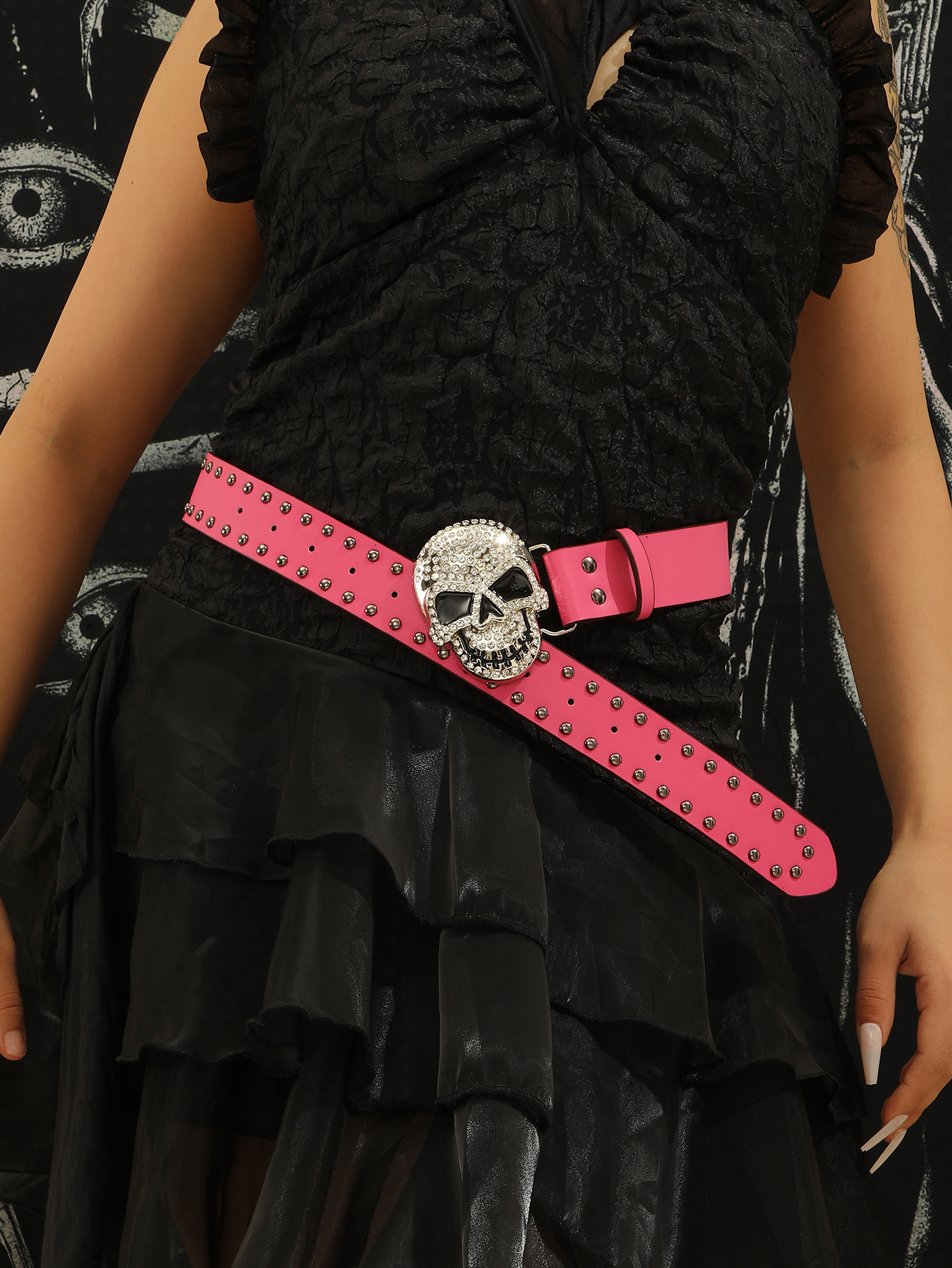 Hip-Hop Punk Skull Pu Leather Alloy Inlay Rhinestones Unisex Leather Belts display picture 2