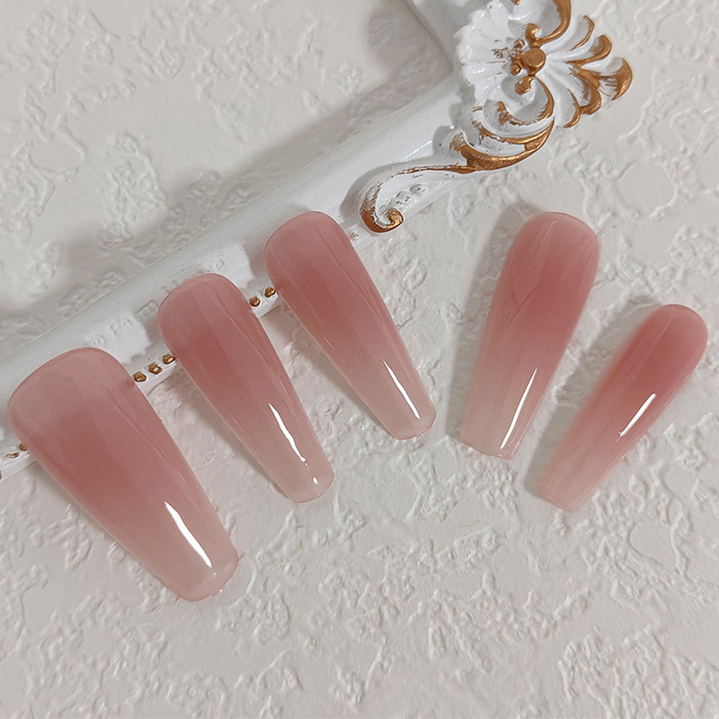 Pre-Made Nail Tips Semi-Finished Nail Polish Gel Spray Electroplating Blush Gradient No Top Coat Wearable Nails Manicure Ins Style
