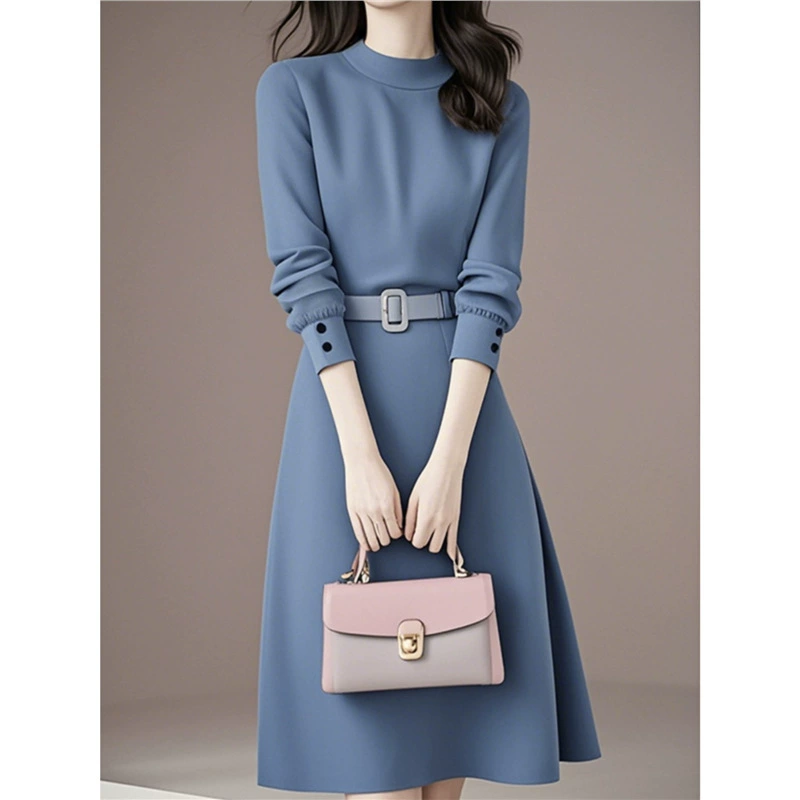 2986 французское синее платье осеннее женское новое темперамент