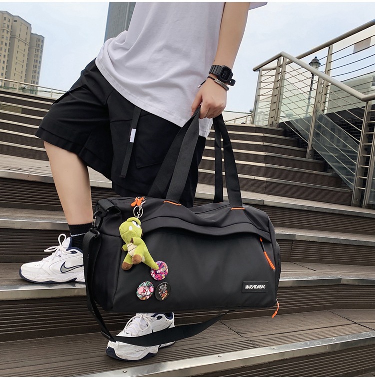 New Nylon Fabric Gym Bag Travel Sports Cylinder Handbag Luggage Bag Dry And Wet Separation Handbag display picture 32