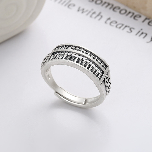 Yunchaoxuan S925 silver retro ethnic style creative copper coin abacus fashion ancient style niche design open ring