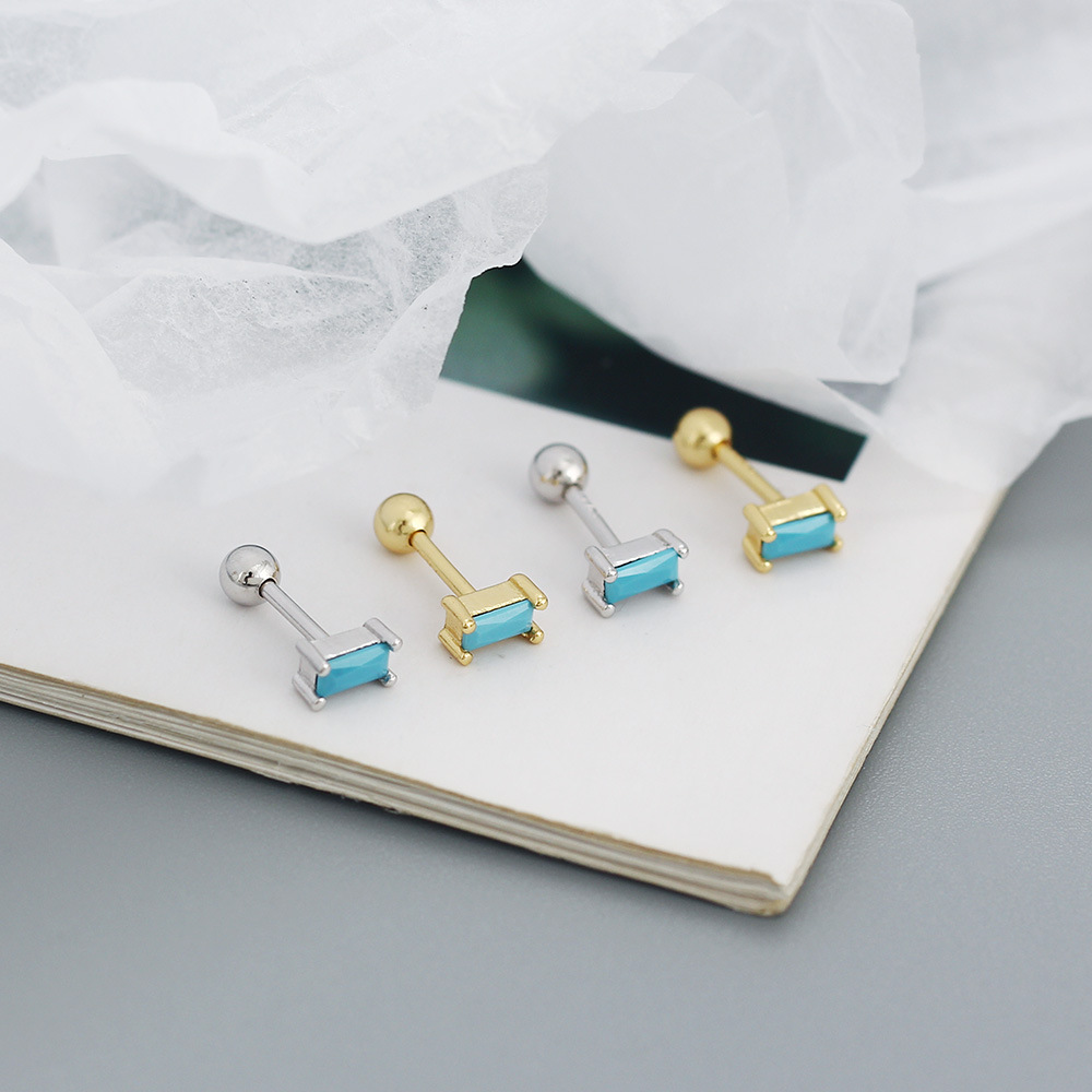Daily Occasion 925 Sterling Silver Material Colorful, Square Pattern 1 Pair 925 Sterling Silver Colorful Square Zircon Electroplating 18K Real Gold Plated Platinum Plated Ear Studs
