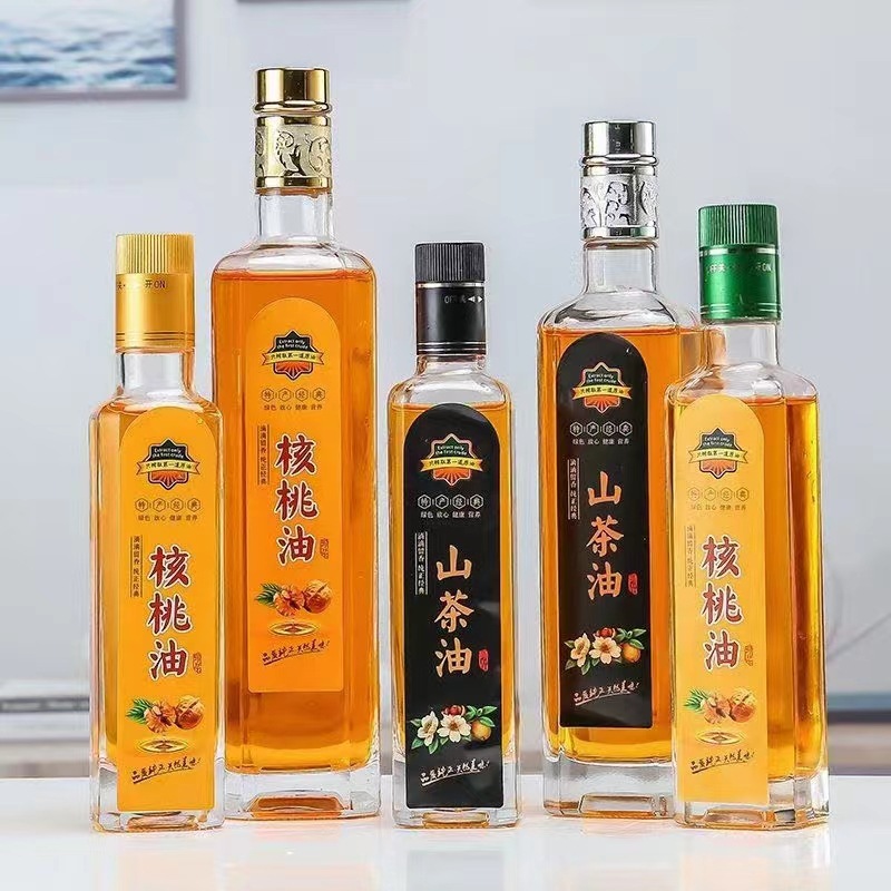 晶白料加厚油瓶核桃油玻璃瓶橄榄油瓶山茶油瓶方型八角玻璃空包装