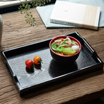 双剑工厂ABS塑料黑色酒店用品餐盘茶盘可手提 日式长方形木纹托盘