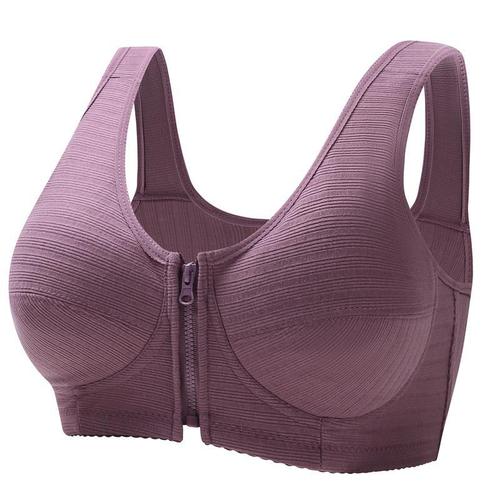 Soft cotton cup front zipper underwear for middle-aged and elderly women, new style large size bra without rims vest