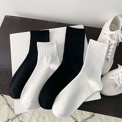 Black Socks for Women, Winter Mid-Calf Socks, Outerwear Trendy Instagram Influencer Style Cotton Socks, White Athletic Long Socks for Women, Autumn and Winter