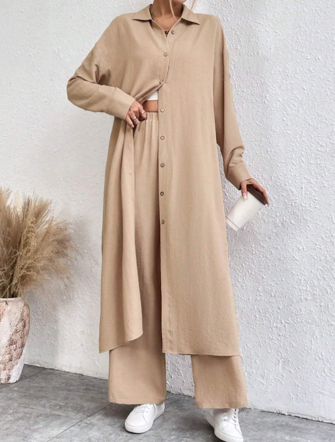 GraceChic Südostasien Frühling und Herbst Große Größen Lockeres langes Hemd Weite Hose Modischer Sportanzug Zweiteiler Großhandel_voghion.com