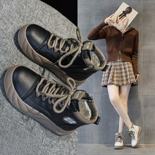 1688网红爆款真皮女鞋2025新款松糕厚底内增高运动休闲鞋