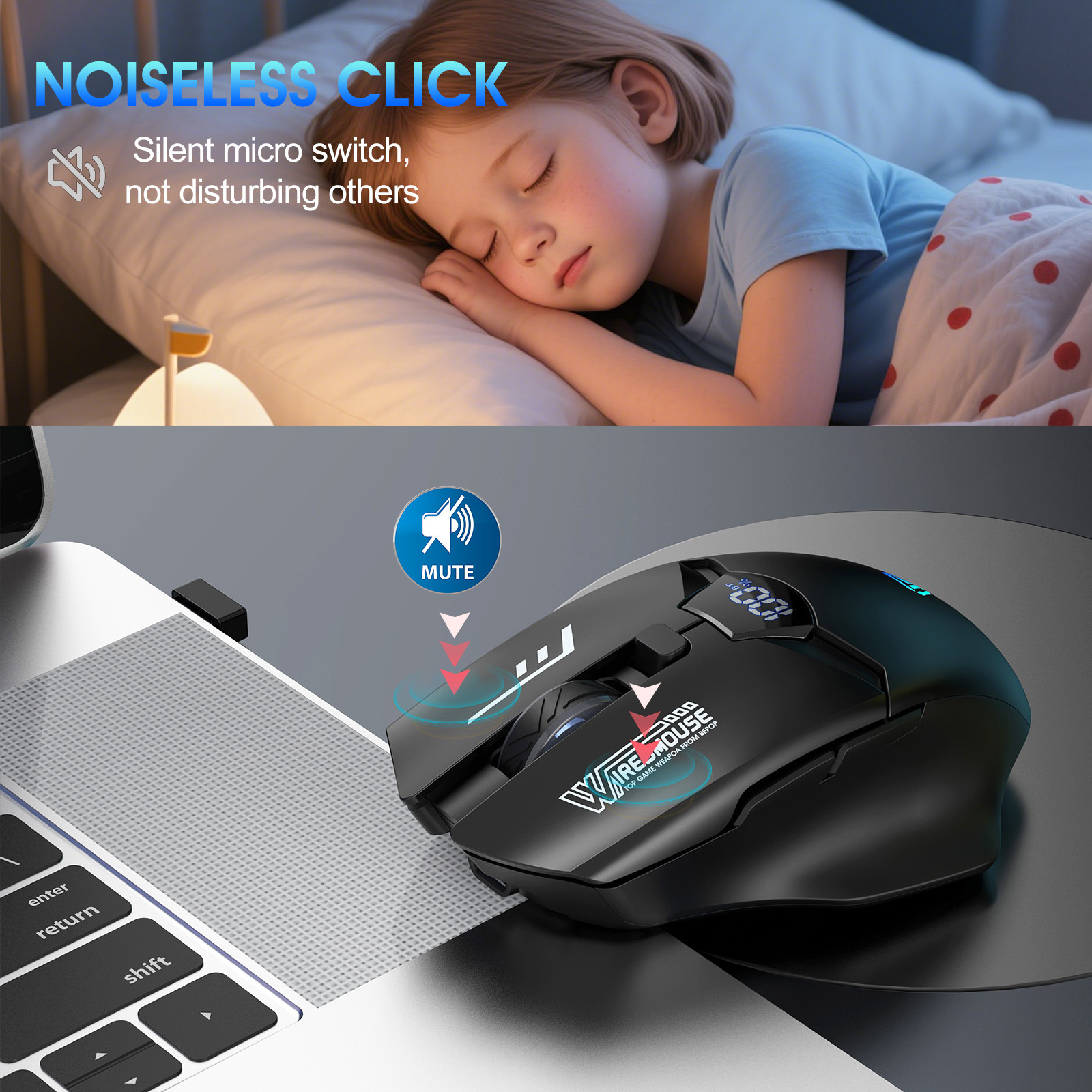 Wireless Bluetooth Dual-Mode-Maus mit Ladefunktion, leise, Gaming, intelligente Bildschirmanzeige, Computer-Monitor-Maus für grenzüberschreitenden Handel