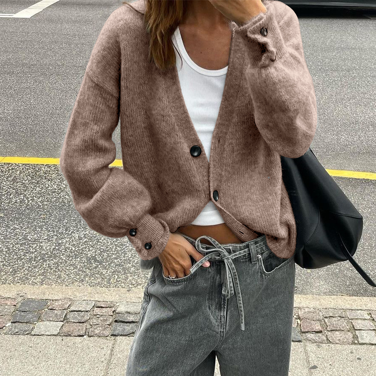 Kaikuo Europa y América de moda botones de lana de manga larga suéter multicolor ropa de mujer otoño / invierno 2025 Amazon