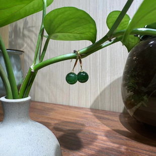 Jin Yu Tang Xinjiang Hetian Jade 18K Heavy Gold Jasper Earrings Fashion High Heels Elegant Spinach Green