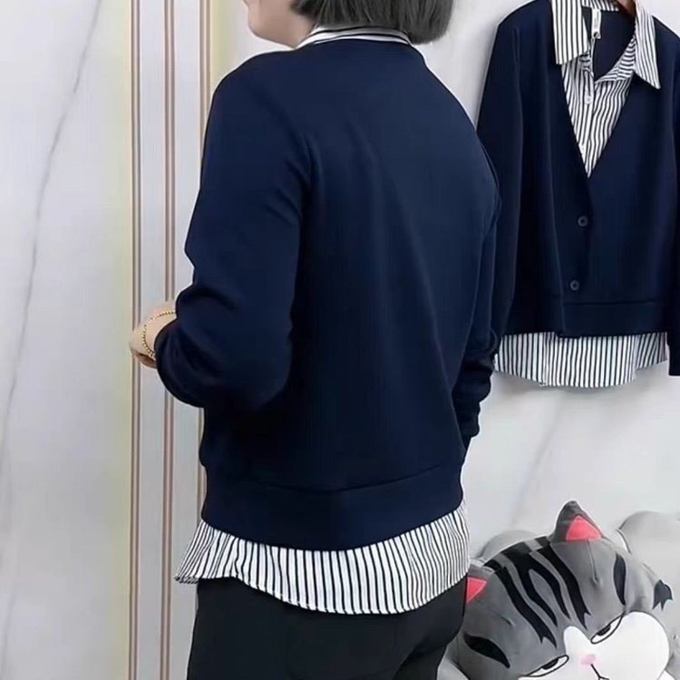 一件代发新款拼接假两件设计衬衫女2025秋季新品时尚洋气百搭上衣|undefined