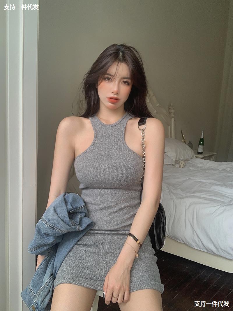 Knitted Dress Women's 2022 Summer New Korean Version Slim Slim All-match Vest Skirt Sexy Hot Girl Skirt