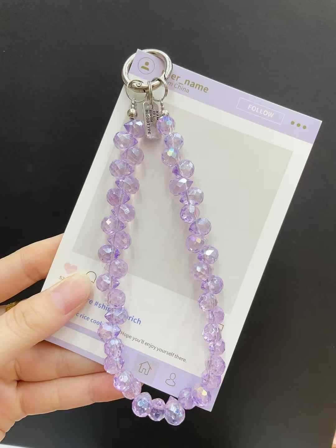 Cadena colgante de cristal de gota de agua con cuentas hecha a mano, cordón de cadena de teléfono móvil de lujo ligero, cadena de muñeca de temperamento corto, colgante anti-pérdida