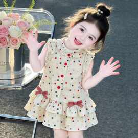 女童连衣裙2026夏季新款儿童甜美可爱蝴蝶结彩色波点裙女孩背心裙