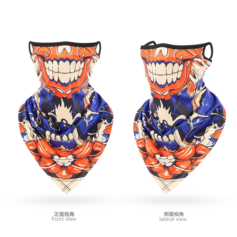 Cuello de calavera Toalla triangular con orejas colgantes Máscara transpirable de malla de seda de hielo Funda para montar al aire libre Toalla de protección solar Bufanda facial