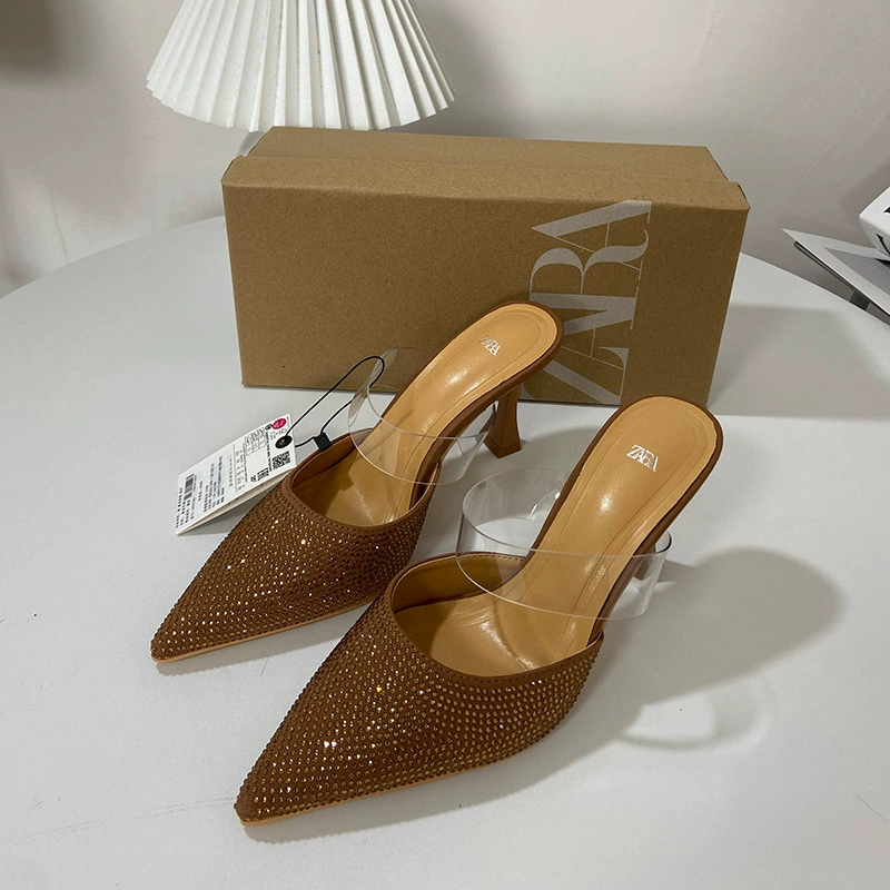 Сандалии (Zara) женские низкие, ПВХ с кристаллами, осенняя модель