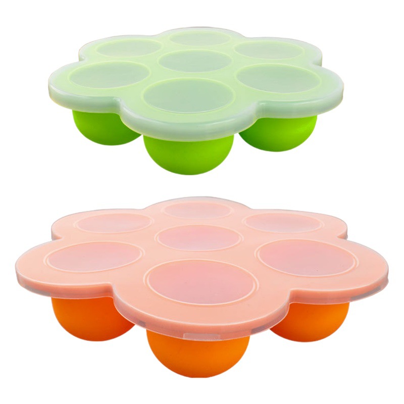 Gran 7 agujeros de silicona bebé almacenamiento con tapa suplemento alimenticio caja de hielo bandeja molde silicona snack congelado caja de almacenamiento