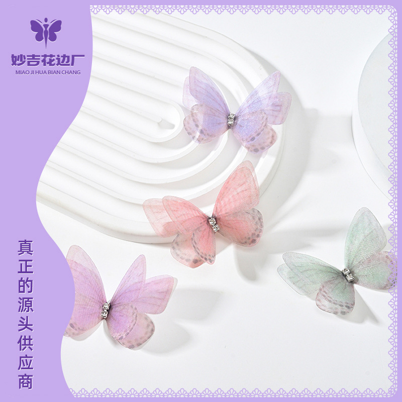 Mesh Butterfly Accessories DIY Jewelry Accessories Headwear Clothing Handmade Double-Layer Mesh Flower Pieces Light Gauze Artificial Wings