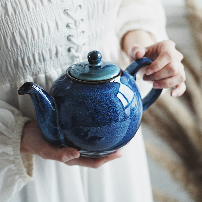 Tetera lateral tetera de té tetera de té tetera de café tetera cerámica kung fu retro estilo japonés pequeño horno de té esmaltado