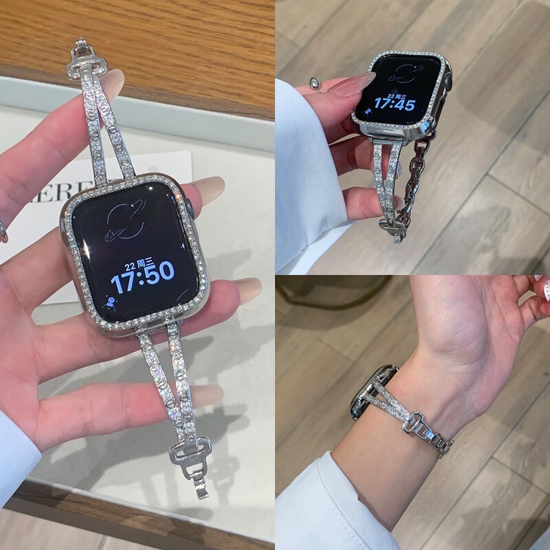 Suitable for Huawei Xiaomi 11 Samsung V-Shaped Diamond-Encrusted Starry Sky Copper Chain Apple S11 Watch Strap Applewatch Suitable for Huawei Xiaomi 11 Samsung V-Shaped Diamond-Encrusted Starry Sky Copper Chain Apple S11 Watch Strap Applewatch