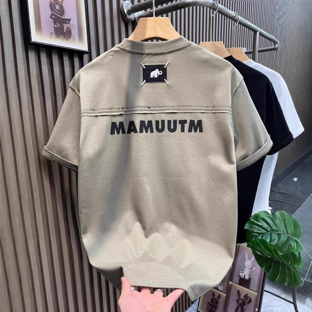 Trendy American-Style Letter Embroidery Short-Sleeve Men's Summer Fashion Round Neck Casual Loose Versatile Base Shirt