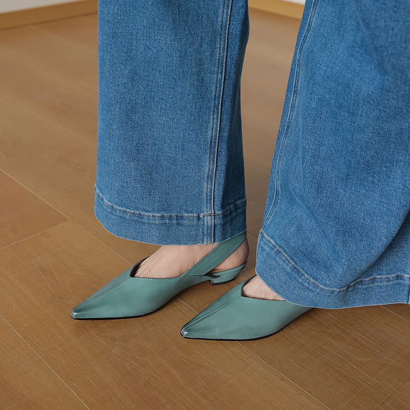 Giày sandal nữ mũi nhọn quai ngang gót thấp phong cách Hàn Quốc — màu nâu chi tiết 18
